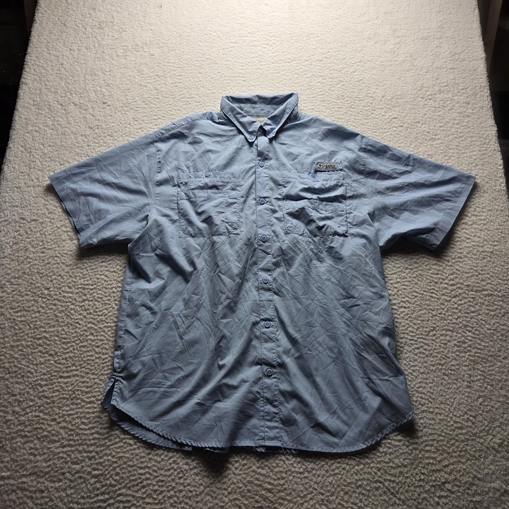 Columbia PFG Shirt Mens 2XL Blue Short Sleeve Vented Fishing Button Front